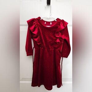 Unbranded Girls Size 3 Red Sparkle Long Sleeve Dress